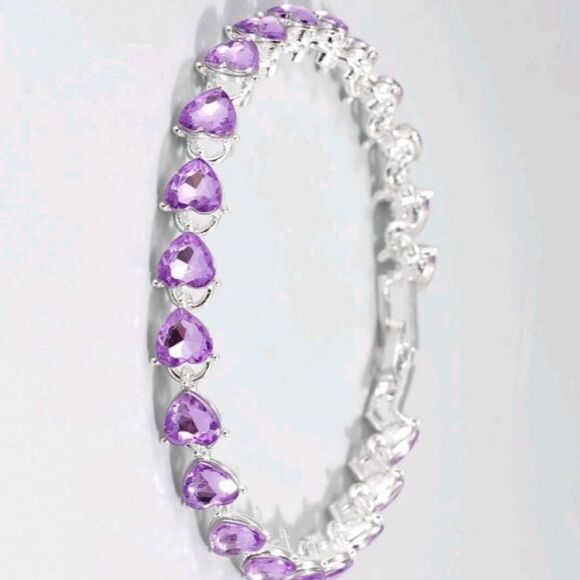 Purple Hearts STERLING Silver Bracelet - Picture 16 of 16